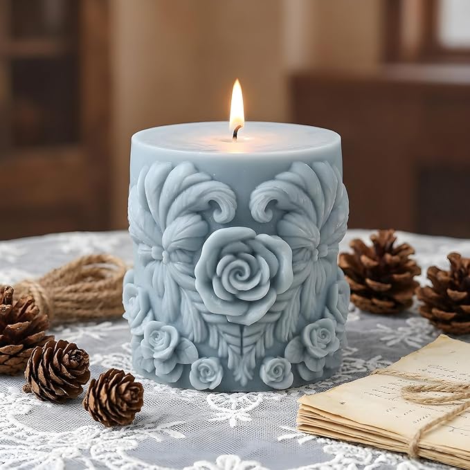 XIAOSHUI Rose Column Silicone Candle Mold Flower Cylinder Candle Molds for Candles Making Resin Casting Aromatherapy Candles Gypsum Craft Home Decorate