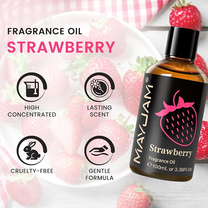 MAYJAM 100ML/3.38FL.OZ Strawberry Fragrance Oils with Glass Dropper, Essential Oils for Diffusers for Home, Long Lasting Scented Oils for Diffusers Soap Candle Making