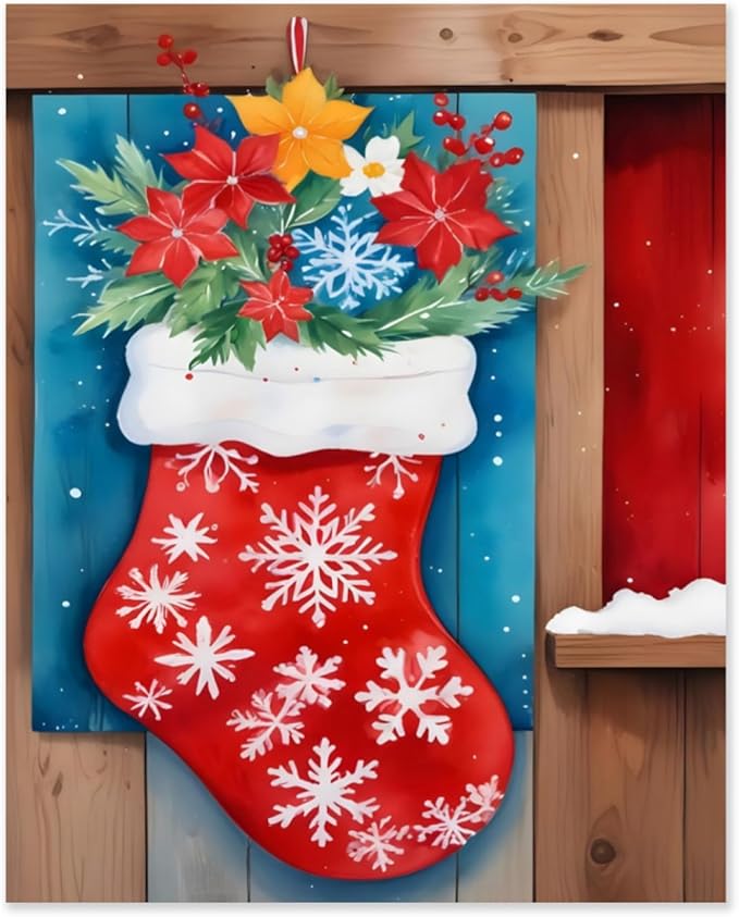 QZOTRXI Winter Paint by Number for Adults,Christmas Paint by Numbers for Beginner Drawing with Christmas Socks Paint Canvas Oil Painting Christmas for Home Decor UNFRAMED 20x16 inch