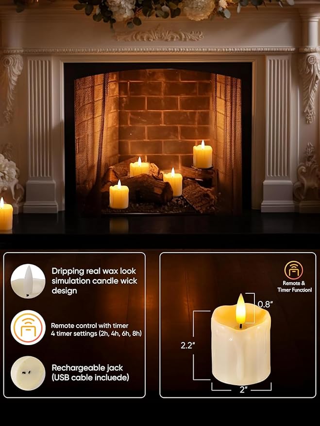 Homemory Rechargeable Flameless Candles with Timer Remote, 2" x 2" Realistic Battery Operated LED Votive Tea Lights, 12Pack Electric Fake Candle in Warm White (USB Charging Cable Included)