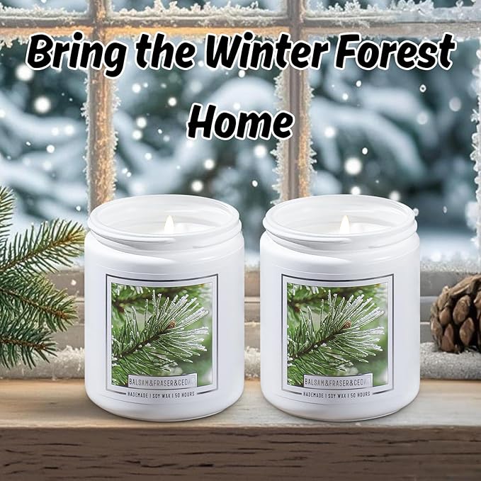 Homsolver 2 Packs Christmas Candles, Balsam Fir Scented Pine Candle, Holiday Christmas Jar Candle Gifts for Women and Men, 50+ Hour Burn Time, Christmas Tree Scented Decor for Home