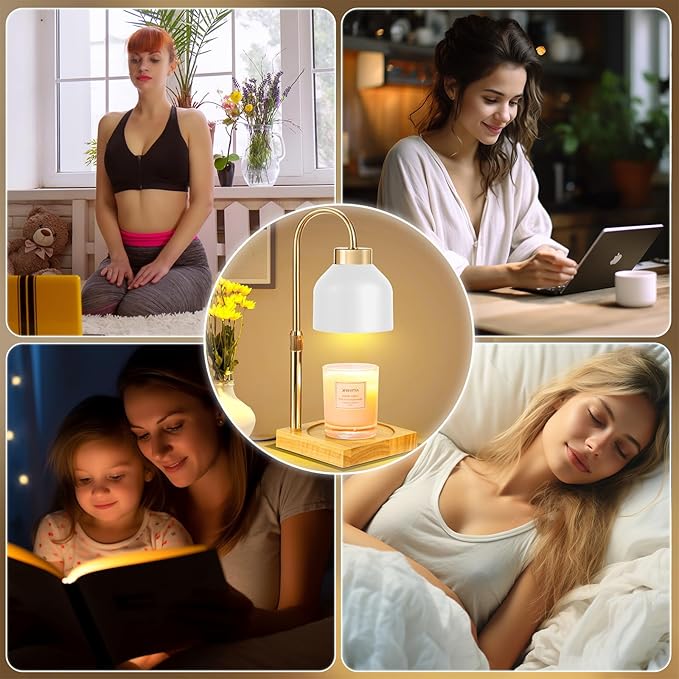 Xiwoa Electric Candle Warmer Lamp with 2H/4H/8H Timer Dimming Height Adjustable Safety Night Lamp, Home Scented Jar Candles Decor Gifts (White)