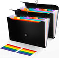2Pcs Expanding File Folder, 13 Pockets Accordion File Holder Organizer, A4 Letter Size Paper Document Receipt Organizer Accordian Filing Folder for Classroom, Home, Office and Travel