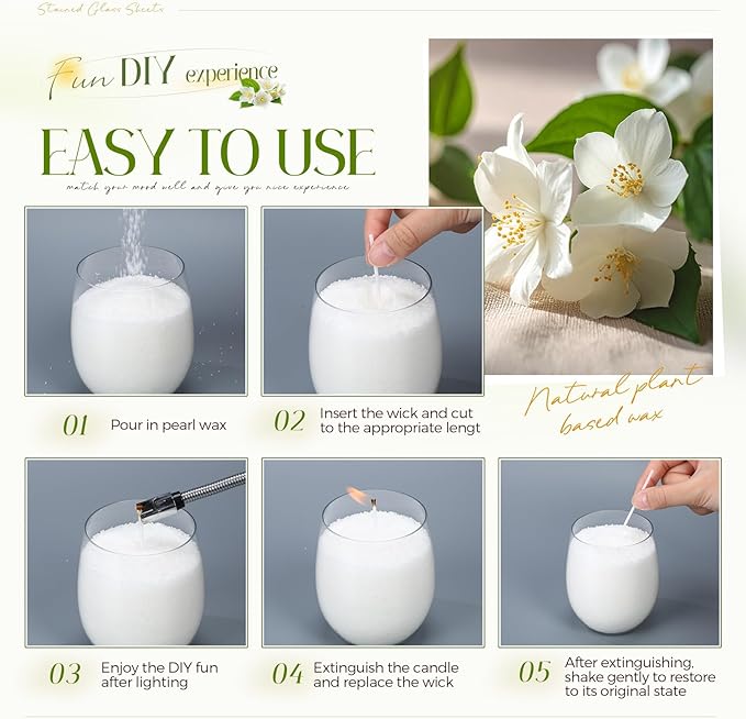 MTLEE Pearled Candle 4.4 lb Gardenia Jasmine Scented Sand Candle Wax Kit Valentines Day Gift for Women Lover with Wrap Box 100 Wicks White Beaded Wax Gift Set for Valentine's Day Wife Couples Mother