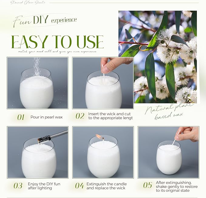 MTLEE Pearled Candle 4.4 lb Eucalyptus Scented Sand Candle Wax Kit Valentines Day Gift for Women Lover with Wrap Box 100 Wicks White Beaded Wax Gift Set for Valentine's Day Wife Couples Mother