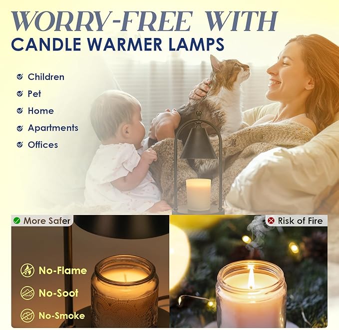 Soilsiu Candle Warmer Lamp with Timer, Electric Black Candle Warming Light for Bedroom, Dimmable Wax Melts Warmer for Home Decor Beside Lamp Gifts for Women (2 Bulbs Included)