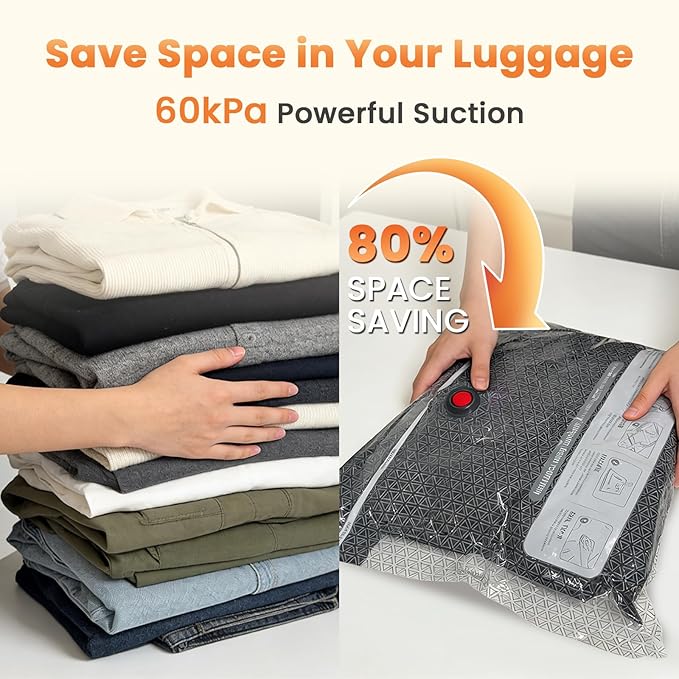 Upgrade 15 Pack Travel Vacuum Bags with 2000mAh Rechargeable Electric Pump, Reusable Vacuum Bags for Clothes Space-Saving Organizer for Luggage, Suitcase, Vacation