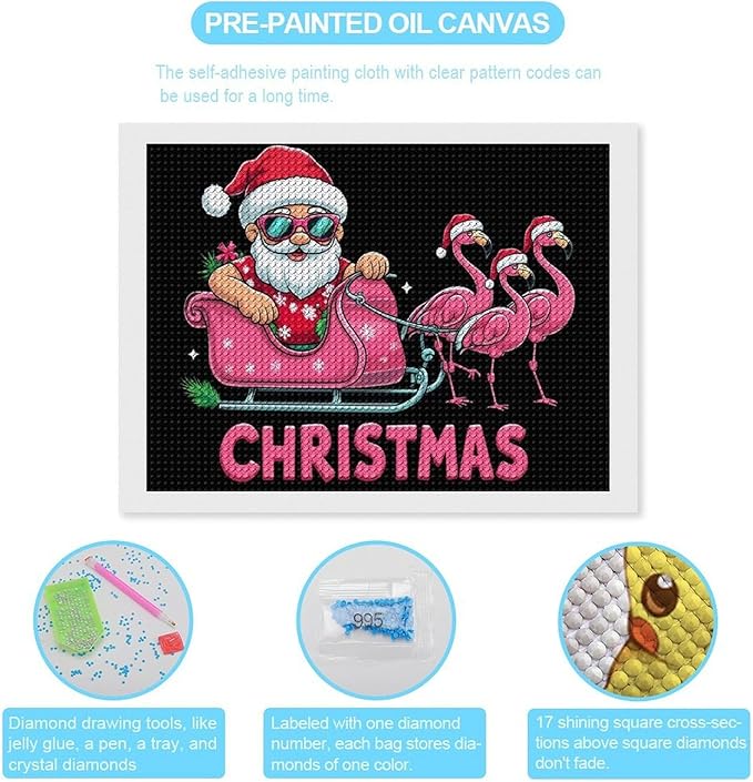 AIVKIEJK Diamond Painting Kits for Adults - Christmas Santa Flamingo Xmas Painting DIY 5D Full Drill Diamond Dots Paintings with Diamonds Gem Art and Crafts Home Decor 12"x16"