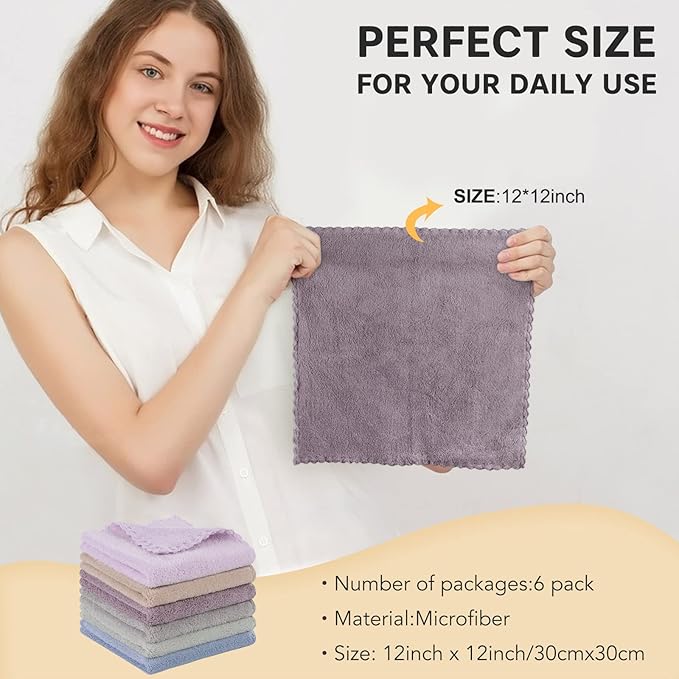 SUNLAND Microfiber Face Cloth Reusable Makeup Remover Facial Cleansing Towel Ultra Soft Face Washcloth 12inchx12inch 6 Pack Multicolor