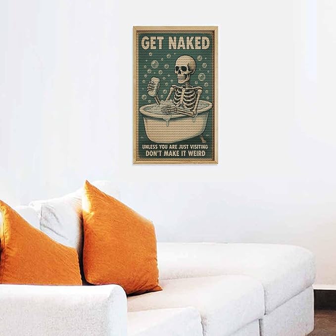 KIVJMSIDJA Diamond Art Kits for Adults Skull —Get Naked Unless You are Just Visiting DIY Round Diamond Art for Home Wall Decor & Crafts Gifts 12"x20"