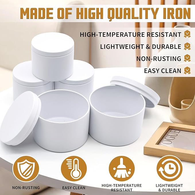 24-Pack Candle Jars, 12pcs 8oz + 12pcs 4oz Candle Tins with Lids, Empty Candle Jars for Making Candles Bulk Candle Containers - Matte White