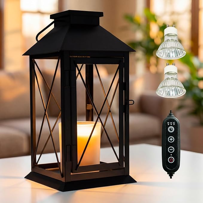 Candle Warmer Lamp Morden Farmhouse Lantern, Vintage Candle Lamp Warmer for Jar Candles, House Warming Gifts New Home Décor Black Large Lantern
