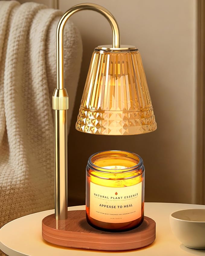 Candle Warmer Lamp with Timer Dimmer: Height Adjustable Wax Melt Warmer for Scented Jar Candles with 2 Bulbs, Christmas Birthday Gifts for Women Mom, House Warming Gifts New Home Room Decor (Gold)