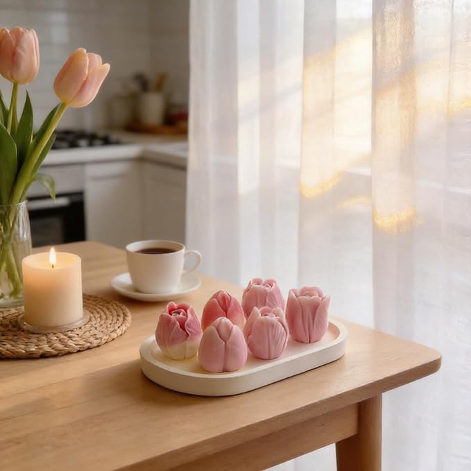 3 PCS Tulip Flower Silicone Molds 3D Floral Resin Candle Soap Mold Flower Fondant Chocolate Cake Decoration Mold for Candle Making for DIY Epoxy Resin Crafts,Polymer Clay Craft,Home Decor Mould