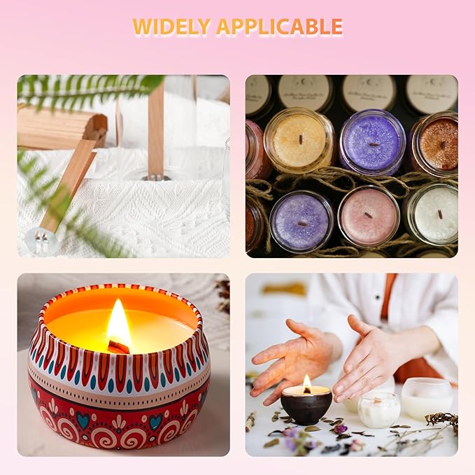 100 Pcs Cherry Wood Candle Wicks - Long-Lasting Flame, Stand & Glue Dot, DIY Candle Making Kit (Warning Label Included)