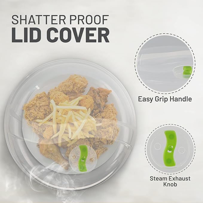 Microwave Cover for Food, Microwave Splatter Proof Plate Guard, Microwave Lid Food Cover for Microwave Oven with Steam Vents, Clear Dishwasher Safe BPA Free Plastic, 10 Inch, 2 PK – By RamPro