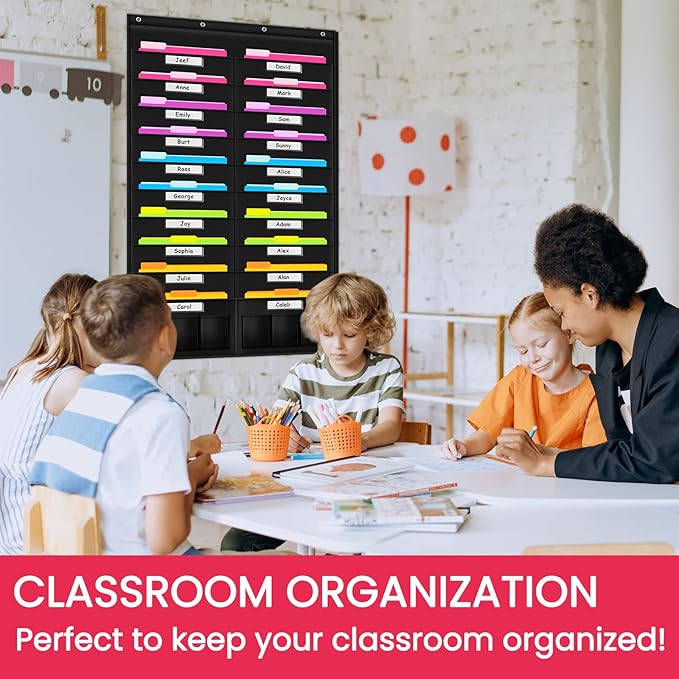 Godery Heavy Duty Storage Pocket Chart for Classroom and Office, Clear Storage Pocket Chart for Files Folder (20+6 Pockets & Nametag)