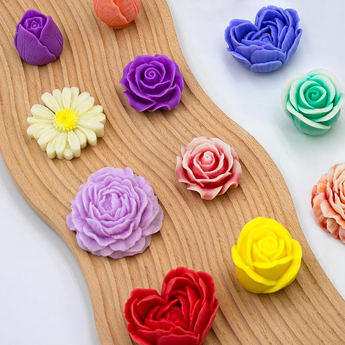 6Pcs Rose Flower Candle Resin Mold Silicone Flower Mold for Candle Making Large 3D Heart Rose Tulip Daisy Peony Valentine Mother Day Silicone Candle Mold for Soy Wax Beeswax Resin Craft
