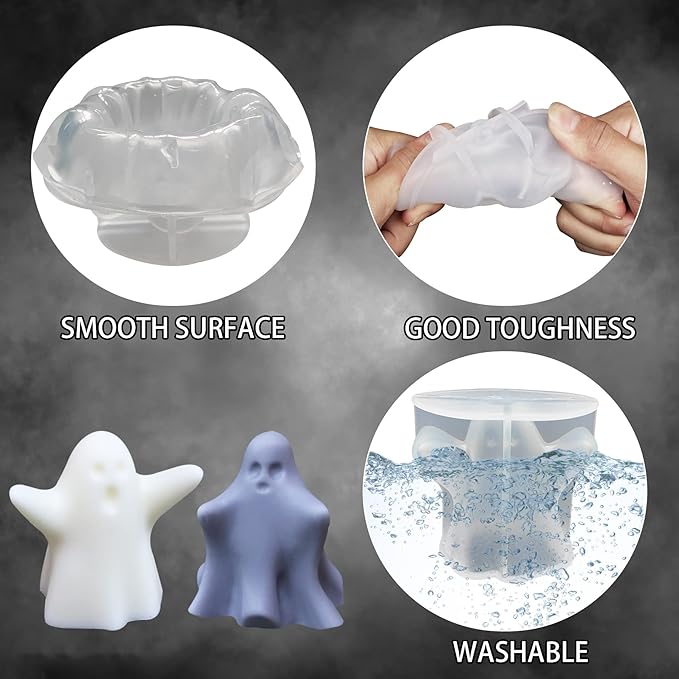 2 Pcs Ghost Candle Mold Halloween Resin Casting Silicone Mold for DIY Aromatherapy Candles Wax Plaster Polymer Clay Decoration