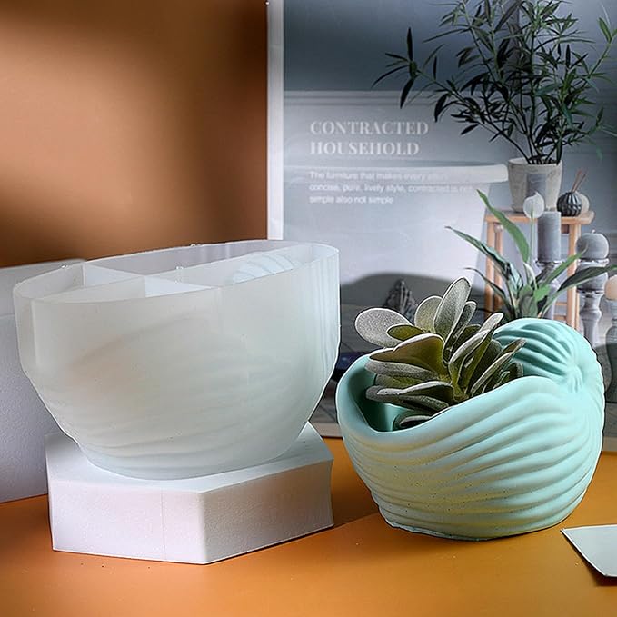 3D Animal Flower Pot Vase Silicone Mold for Resin Plaster Concrete Cement Clay, Succulents Planter Mold Epoxy Resin Kit for DIY Candle Pen Holder Succulent Pot (Conch)