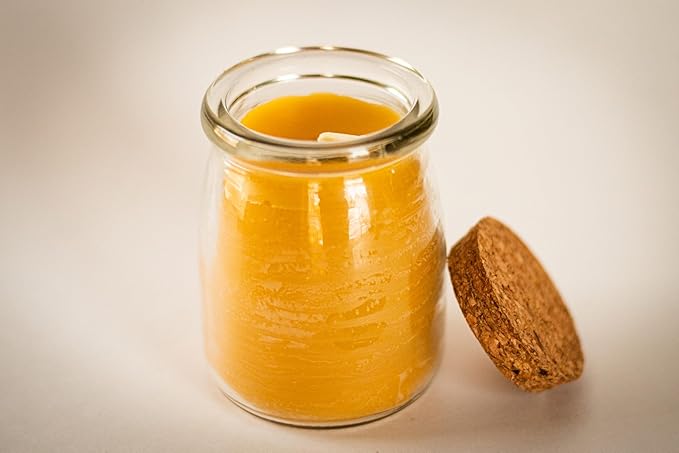 BeeTheLight Beeswax Jar Candle - 100% Pure USA Bees Wax in Glass Container with Cork Lid - Unscented - All Natural Light Honey Scent (7 oz w/Cork Lid, Unscented)