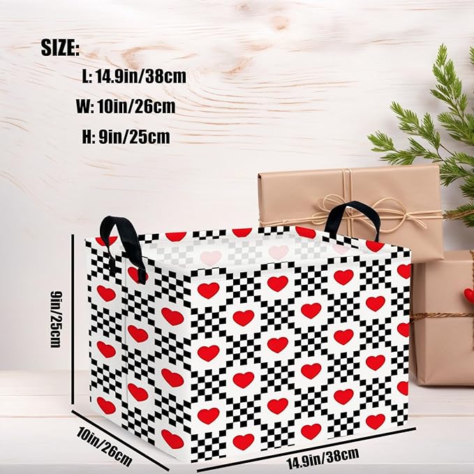 Valentine's Day Basket for Gifts Empty Cute Heart Large Gift Basket Decorative Storage Bin for Kid and Baby Room Décor (Black and White Checkered Heart)