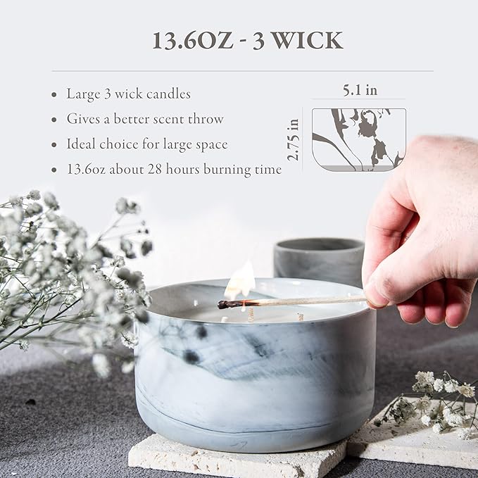 Thai Lemongrass Scented Candle, 14.8 oz 3-Wick Natural Soy Wax in Ceramic Jar, Up to 60 Hours Aromatherapy Candle for Home, Clean Burn, Non Toxic, Long-Lasting Candles Gifts for Women & Men