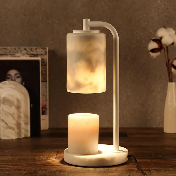 Marble Candle Warmer Lamp with Timer & Dimmer- Flameless Wax Melt Warmer, Electric Candles Warmer, Unique Textured Table Lamp for Jar Candles, Elegant Home & Bedroom Decor, Perfect Housewarming Gift