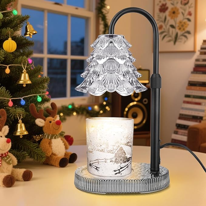 Christmas Tree Shape Candle Warmer Lamp with Timer Dimmable Adjustable Height Wax Warmer Lamp for Jar Candles With 2 Bulbs, Birthday Gifts for Women Mom, House Warming Gifts New Home Deco - Grey