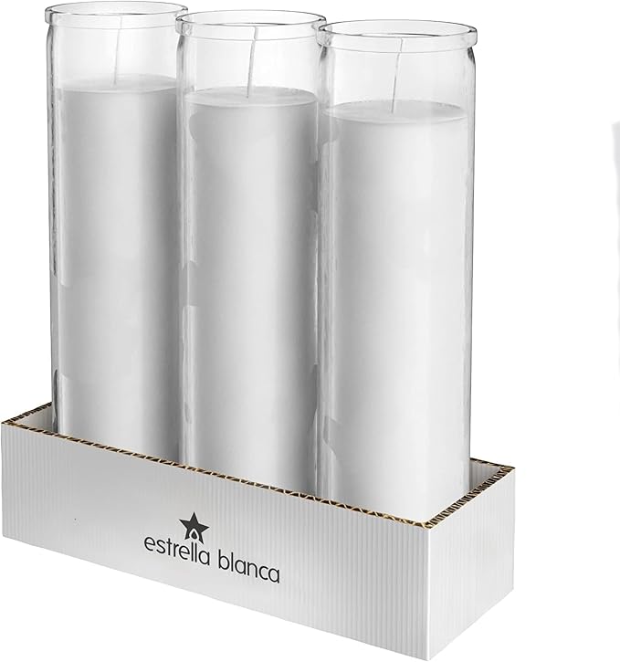 2x8 inch 7 Day White Prayer Candles in Clear Glass Jars, Set of 3 Unscented Devotional Candles, up to 90 Hours Burn, Religious Candles for Vigils, Memorials, Meditation, Emergency