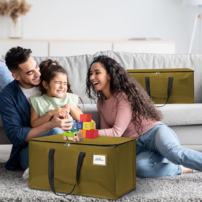 Moving Bags Heavy Duty for Packing and Storage, Large Capacity Zippered Tote with Handles, Reusable Organizer Bag – Gold Khaki