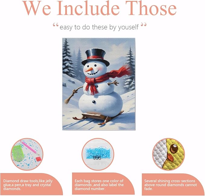 QZOTRXI 5D Christmas Diamond Painting Kits for Adults,Snowman Sledding Winter Diamond Art Kits for Beginners, DIY Winter Full Round Drill Paint by Diamonds for Home Wall Decor 8x10 Inch
