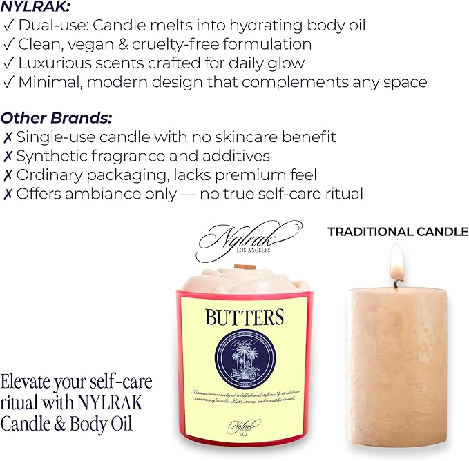 Body Oil Massage Candle | Melts into Skin Softening Warm Massage Oil - Natural Wood Wick - Soy & Coconut Wax – Warm Vanilla & Shea Butter with Almond Notes - Self Care Gift (Butters 14oz)