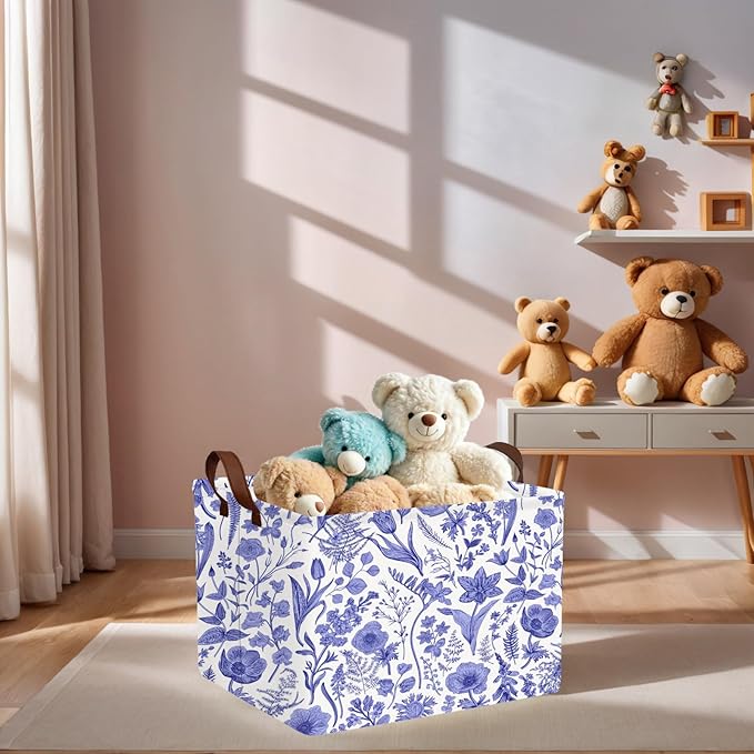 Chinoiserie Rectangle Storage Basket Decor (Blue)