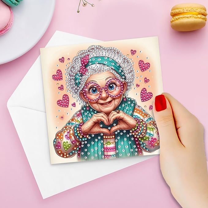 5D Diamond Art Painting Greeting Cards Kit, DIY Cards for Blessings Congratulations Gifts, Greeting Card Set for Birthday Thanksgiving Day Christmas Halloween-Grandma’s Heart