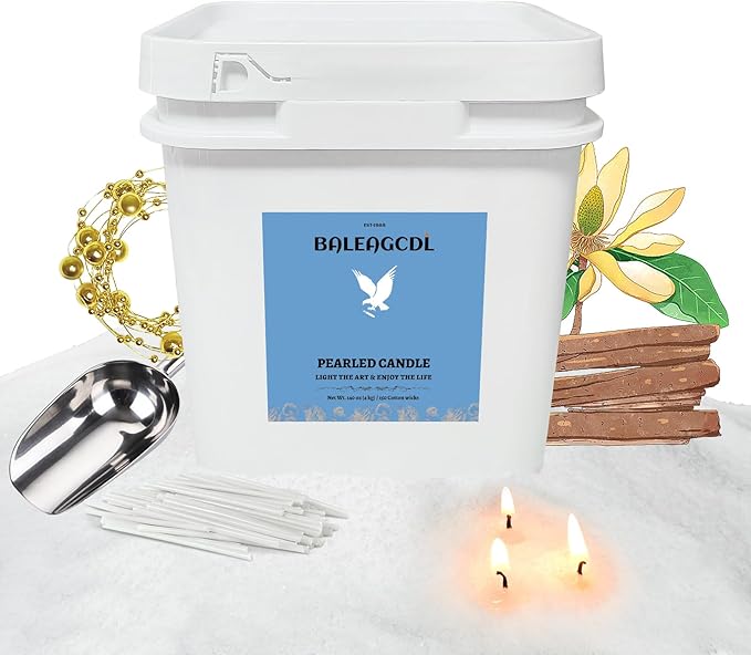 Pearled Candle 140 Oz with 150 Wicks - Sandalwood Scented Sand Candles White Refillable Wax Lasts Up to 600 Hours Smooth and Clean Burning for Candle Making DIY