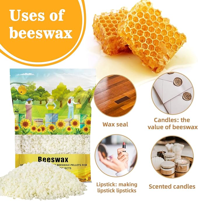 CARGEN White Beeswax Pellets - 900g Beeswax Pastilles Bees Wax Pellets Triple Filtered for DIY Making Candles Skin Care Lip Balm Soap Lotion and Soap Making Supplies for Christmas,Halloween