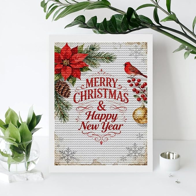 AIVKIEJK Diamond Painting Kits for Adults - Merry Christmas & Happy New Year Painting DIY 5D Full Drill Diamond Dots Paintings with Diamonds Gem Art and Crafts Home Decor 12"x16"