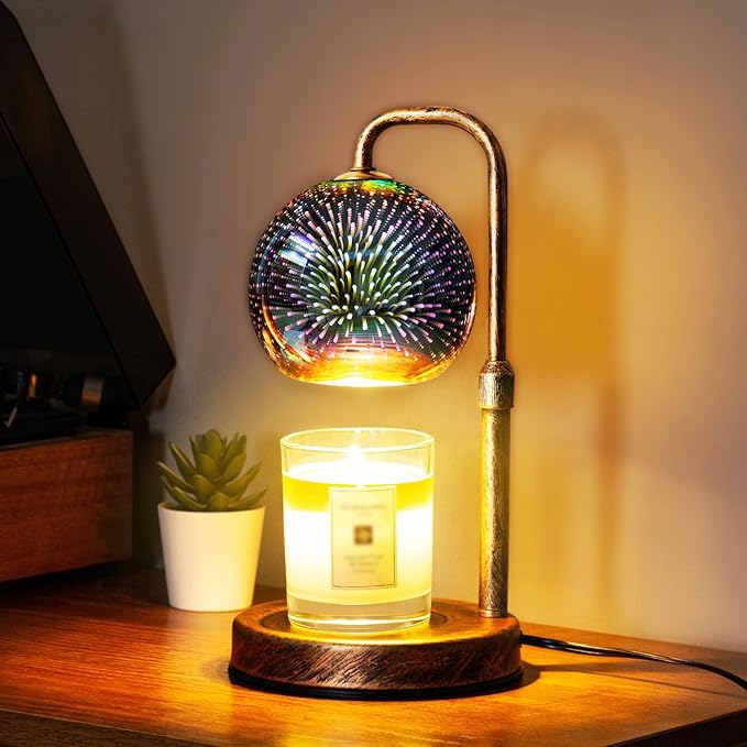 Glocusent Candle Warmer Lamp with Timer, 3D Glass Globe, Antique Base, Dimmable Height Adjustable Wax Melter for Scented Jar Candles, 2-8H Auto Off, Christmas Birthday Gifts for Women, Home Decor Gift