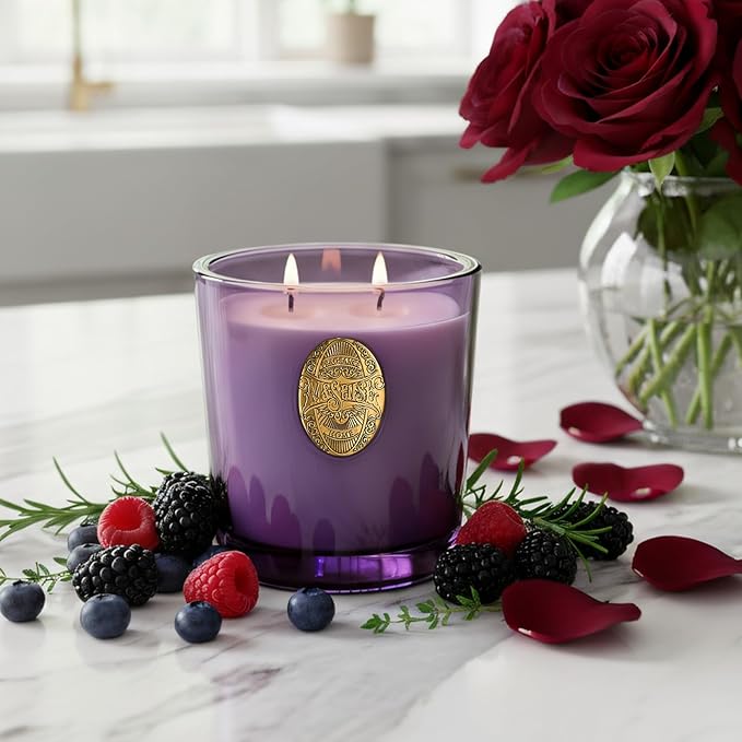 M&SENSE Large Two-Wick Strong Soy Candle | Berry Rose & Purple |19.8 oz, 120H Burn Time | Luxury Scented Candle for Relaxation, Gifting, Home Décor | Ideal for Bedroom, Office, Party Ambiance