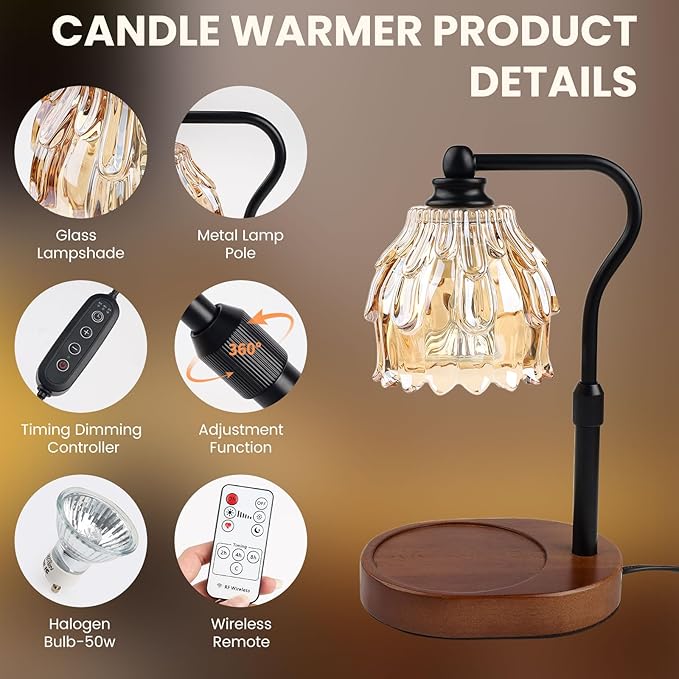 Candle Warmer Lamp with Timer and Wireless Remote Control, Dimmable Candle Warmer for Jar Candles, Height Adjustable Wax Melts Warmer, House Warming Gifts New Home Decor, Gifts for Women Mom(2 Pack)