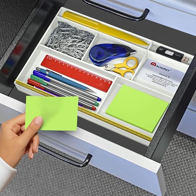 Acrimet Desk Drawer Organizer Tray with 8 compartments Bin Multi-Purpose for Desk Supplies and Accessories (Plastic) (White Color)