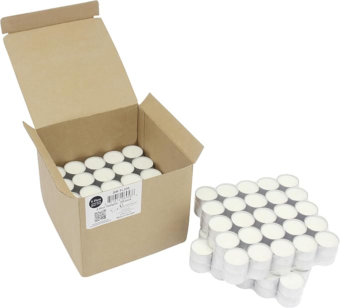 Stonebriar Unscented Long Burning White Tealight Candles, Bulk Pack, 6-7 Hour Burn Time, Smokeless Tealights for Parties, Weddings, Home, 200 Count