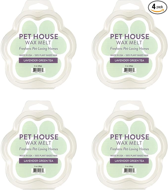 Pet House Lavender Green Tea, Scented Wax Melts - Long-Lasting Plant Based Soy Wax Melts Pet Friendly Pack of 4