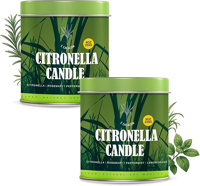 Citronella Candles Outdoor Set, 2 Pack Jar Candle for Patio Camping Backyard Picnic, Scented Candles Sets Gifts for Men Women, 9 Oz Bug Non Toxic Mosquito Candles Repellent Back to School Gifts