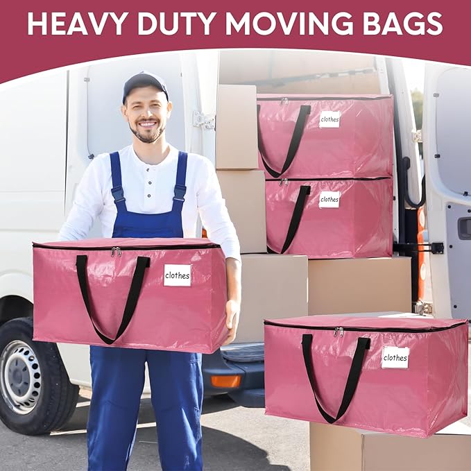 6-Pack Extra-Large Heavy-Duty Storage Totes with Reinforced Handles, Durable Zippers & Waterproof Material — Perfect for Space-Saving, Moving, Shipping and Travel (Pink)