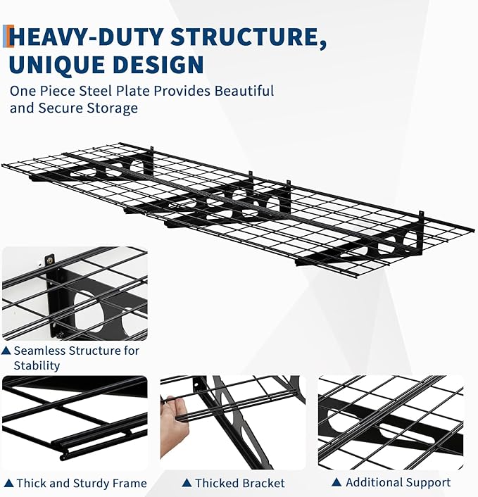 GarveeLife 2 Pack 2x6 ft Garage Storage Shelving Wall Mounted, 24 in-By-72 in 1600 LBS Heavy Duty Storage Shelves, Wall Shelve Garage Storage Rack Floating Shelves Organization for Warehouse, Laundry