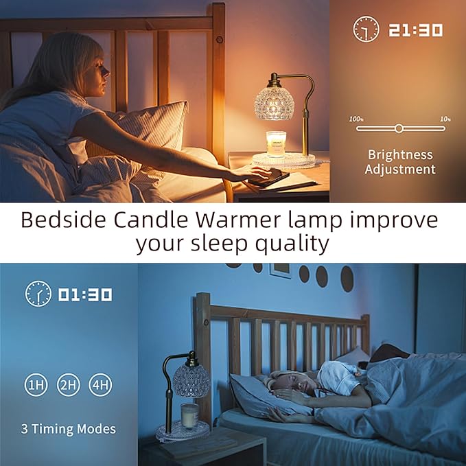 Candle Warmer Lamp with Timer & Dimmer, Glass Lamp Candle Warmer for Jar Candles, UPGRATED with 3 Bulbs, Height Adjustable Electric Wax Warmer for Elegant Home Decor (Crystal Clear)