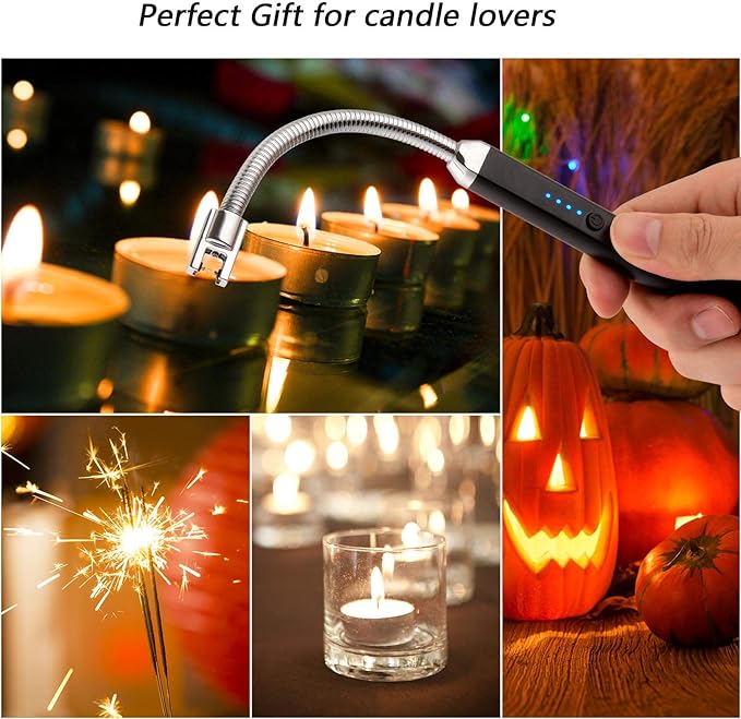 MEIRUBY Electric Candle Lighter, Birthday Christmas Stocking Stuffers Gifts for Women Mom Men Wife Sister, USB Arc Rechargeable Windproof Long Lighter for Candle BBQ Housewarming Gift Idals