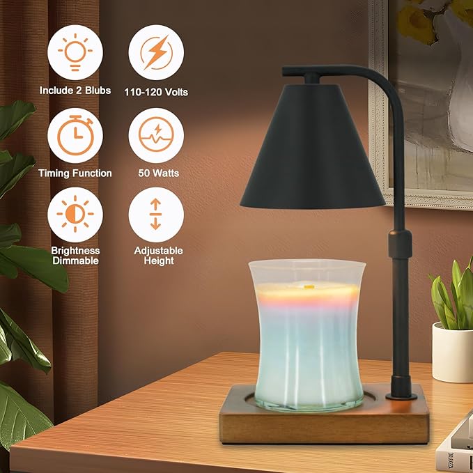 Candle Warmer Lamp with Timer for Women Candle Warmer Height Adjustable, House Warming Gifts New Home Decor, Wax Melt with 2 Bulbs 1-Black